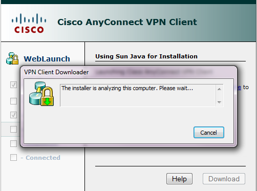 Installation des Cisco Anyconnect Clients läuft