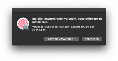 MacOS Aufforderung zur Eingabe des Passworts